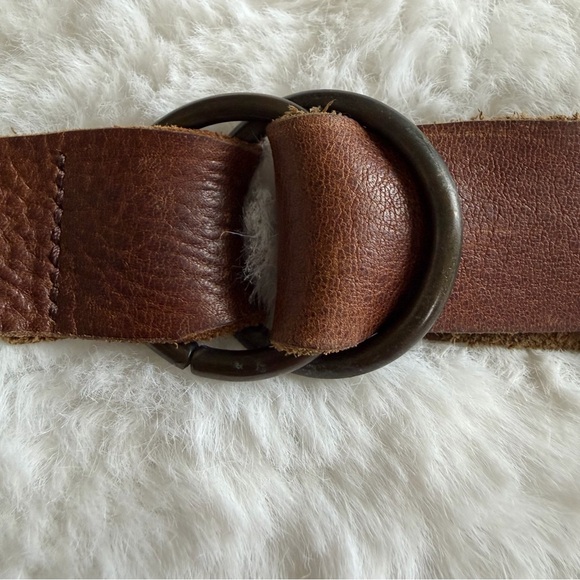 Vintage Brown Leather Double Ring Belt 47” Long 1.1” Wide Soft Distressed Boho main image 6